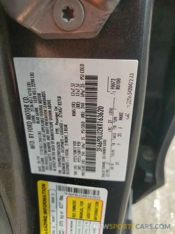 12 Photograph of a damaged car 3FA6P0LU2KR163620 FORD FUSION 2019