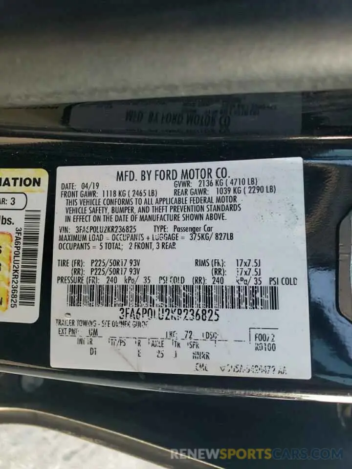 13 Photograph of a damaged car 3FA6P0LU2KR236825 FORD FUSION 2019