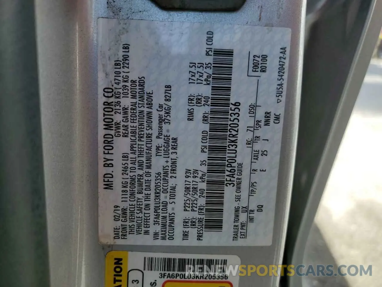 12 Photograph of a damaged car 3FA6P0LU3KR205356 FORD FUSION 2019