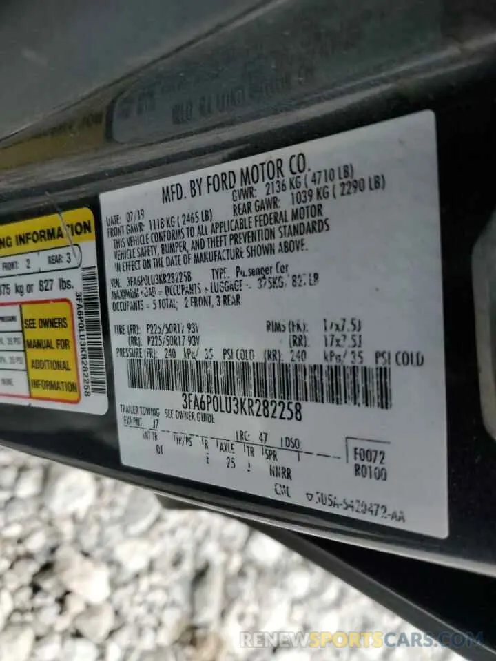12 Photograph of a damaged car 3FA6P0LU3KR282258 FORD FUSION 2019