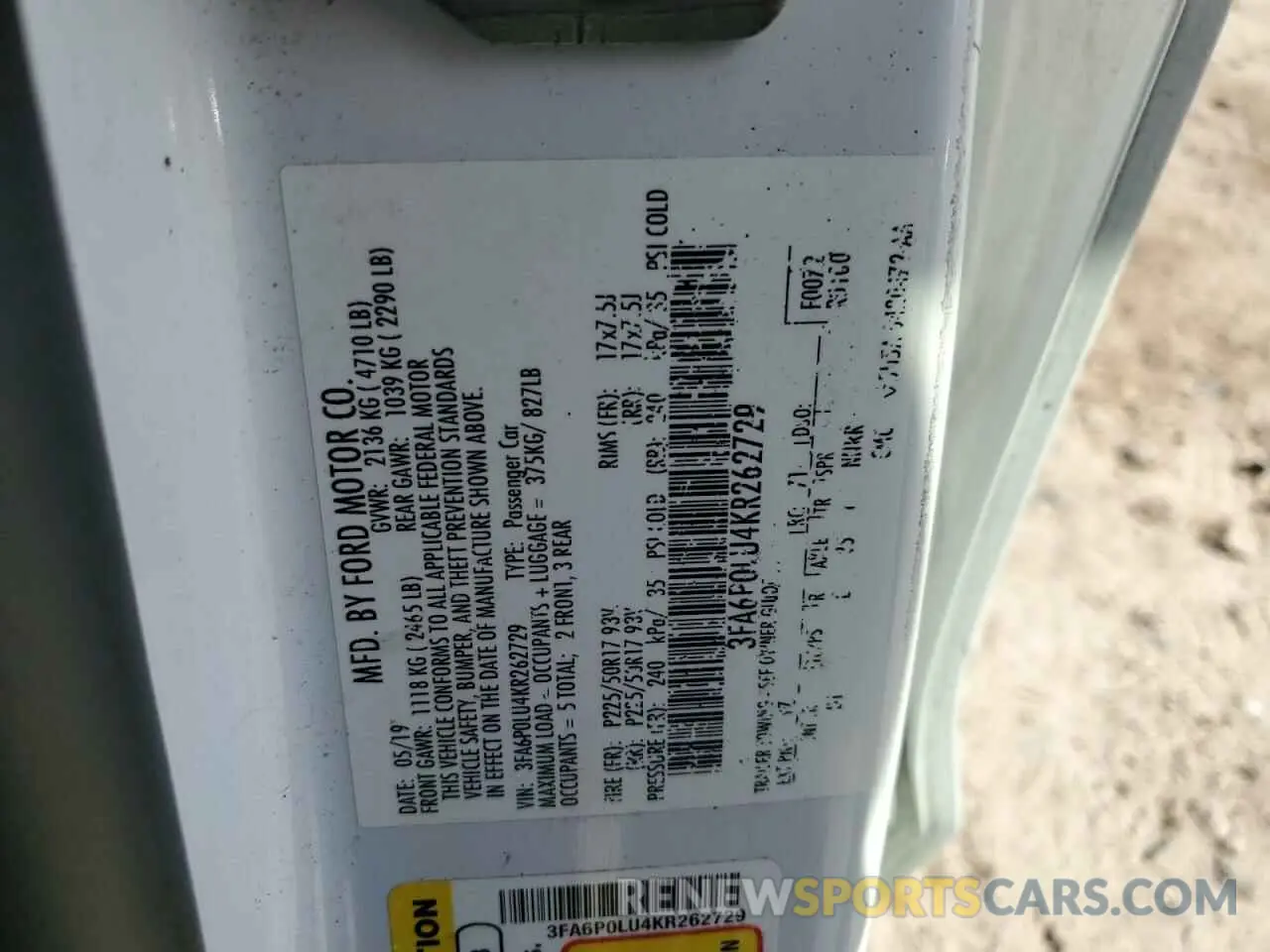 12 Photograph of a damaged car 3FA6P0LU4KR262729 FORD FUSION 2019