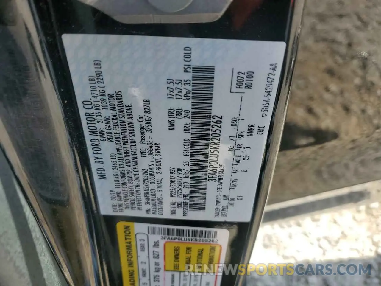 14 Photograph of a damaged car 3FA6P0LU5KR205262 FORD FUSION 2019