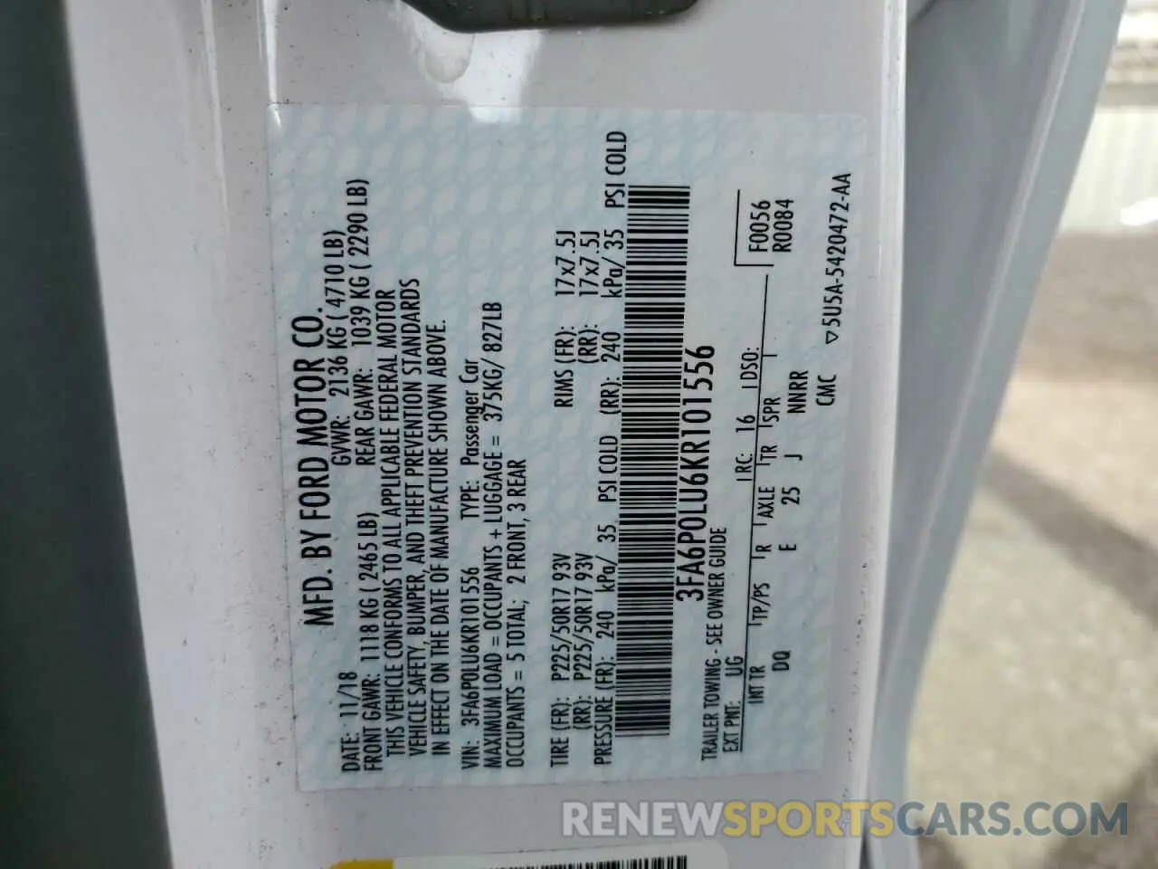 12 Photograph of a damaged car 3FA6P0LU6KR101556 FORD FUSION 2019