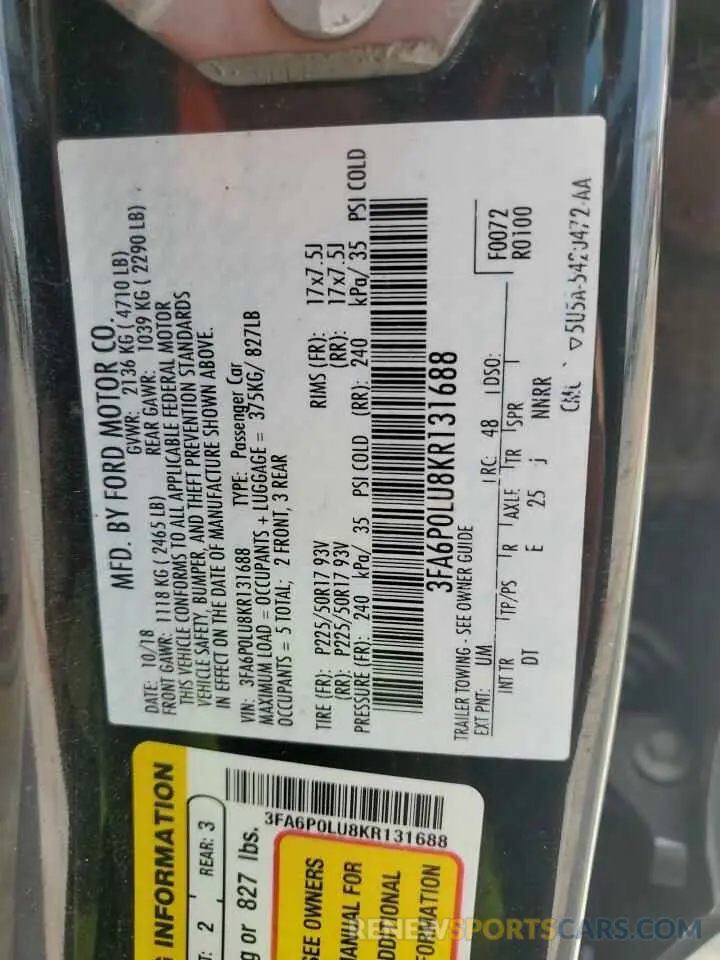 14 Photograph of a damaged car 3FA6P0LU8KR131688 FORD FUSION 2019