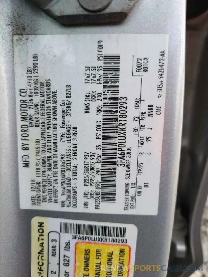 12 Photograph of a damaged car 3FA6P0LUXKR180293 FORD FUSION 2019