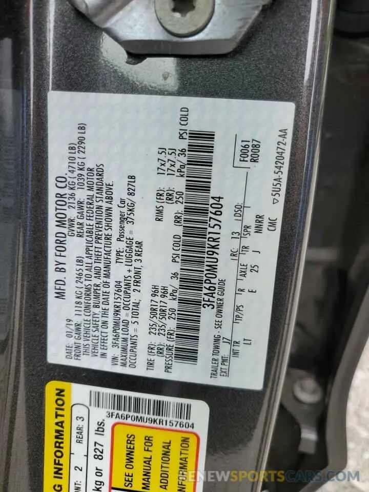 13 Photograph of a damaged car 3FA6P0MU9KR157604 FORD FUSION 2019