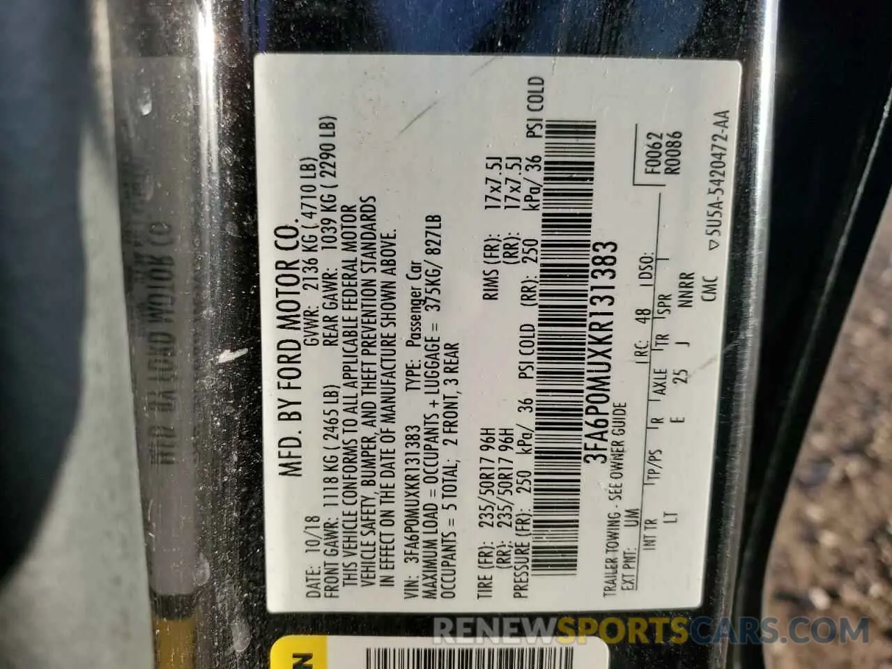 14 Photograph of a damaged car 3FA6P0MUXKR131383 FORD FUSION 2019