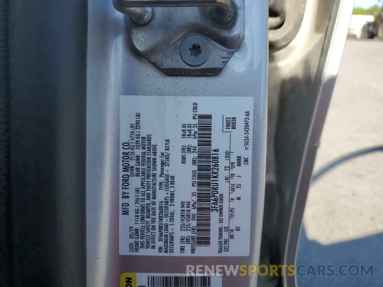 12 Photograph of a damaged car 3FA6P0RU1KR260816 FORD FUSION 2019
