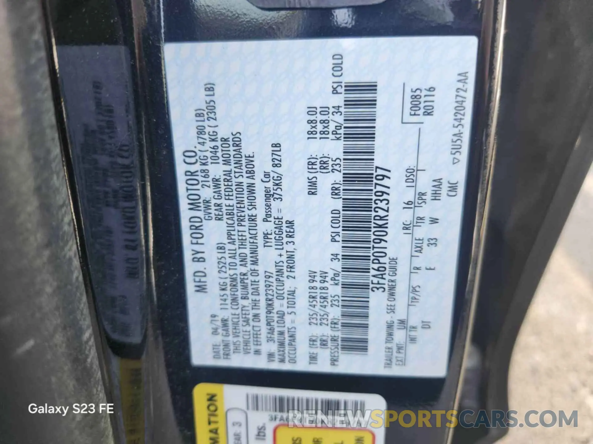 14 Photograph of a damaged car 3FA6P0T90KR239797 FORD FUSION 2019