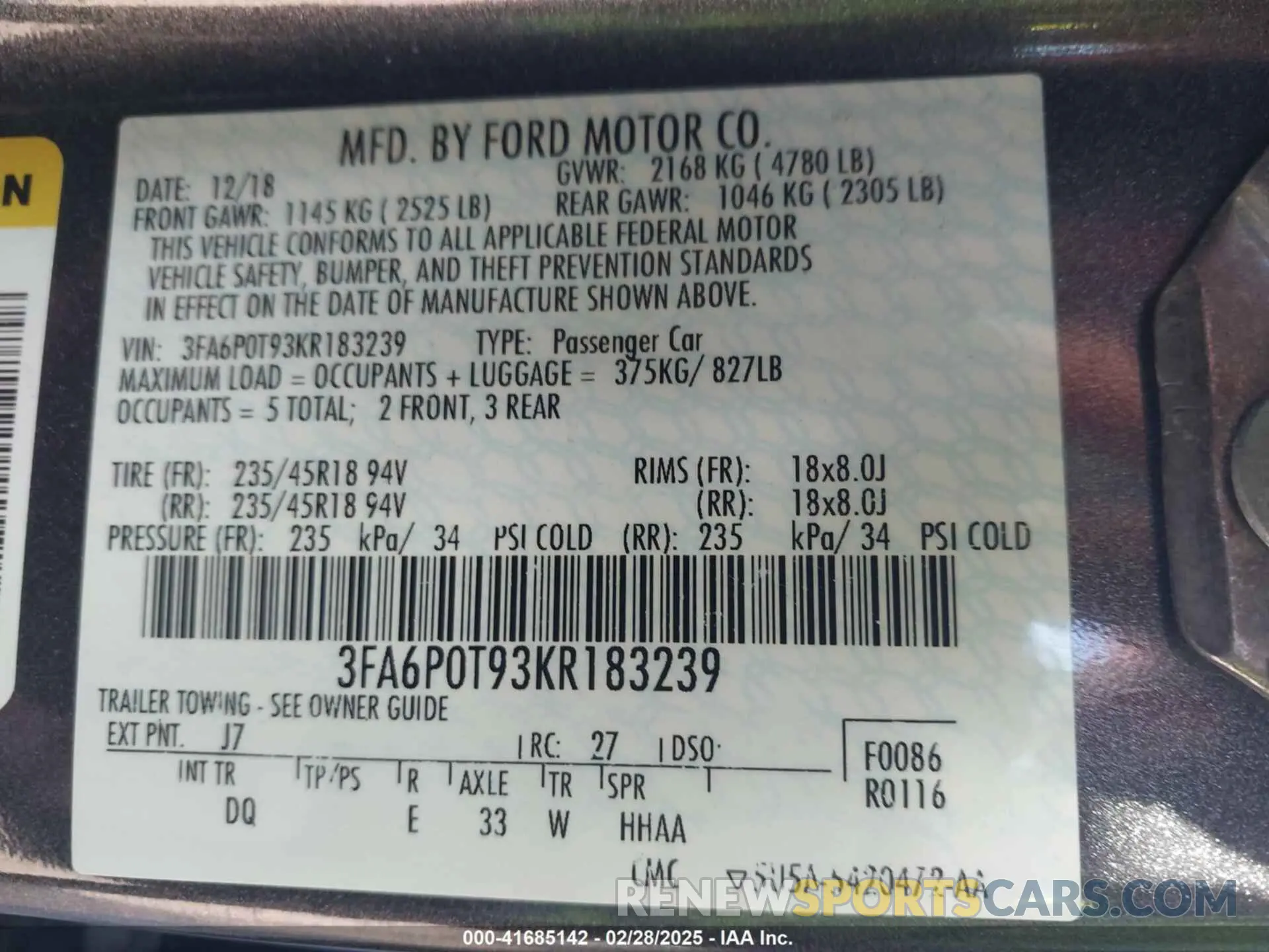 9 Photograph of a damaged car 3FA6P0T93KR183239 FORD FUSION 2019