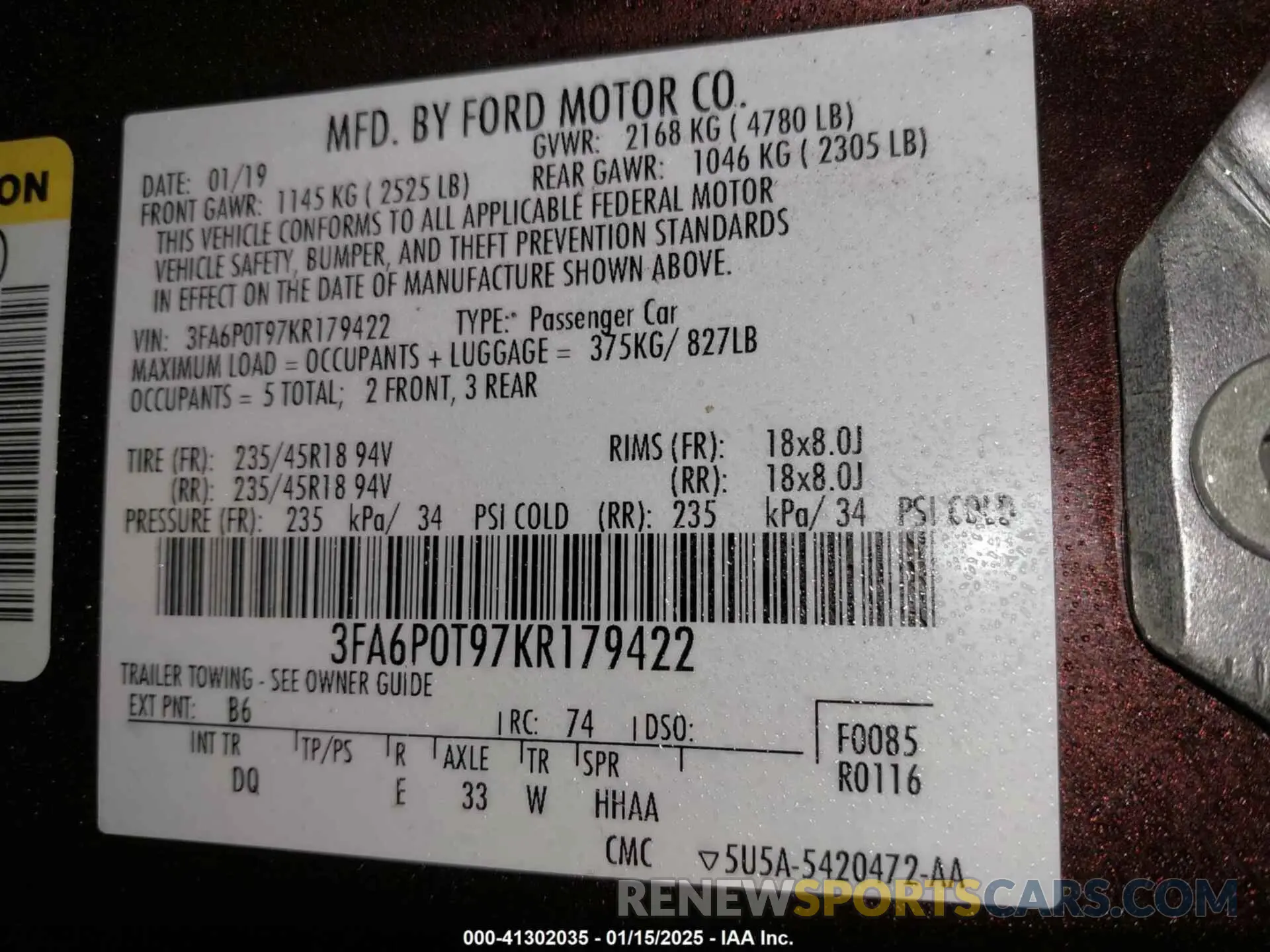 9 Photograph of a damaged car 3FA6P0T97KR179422 FORD FUSION 2019
