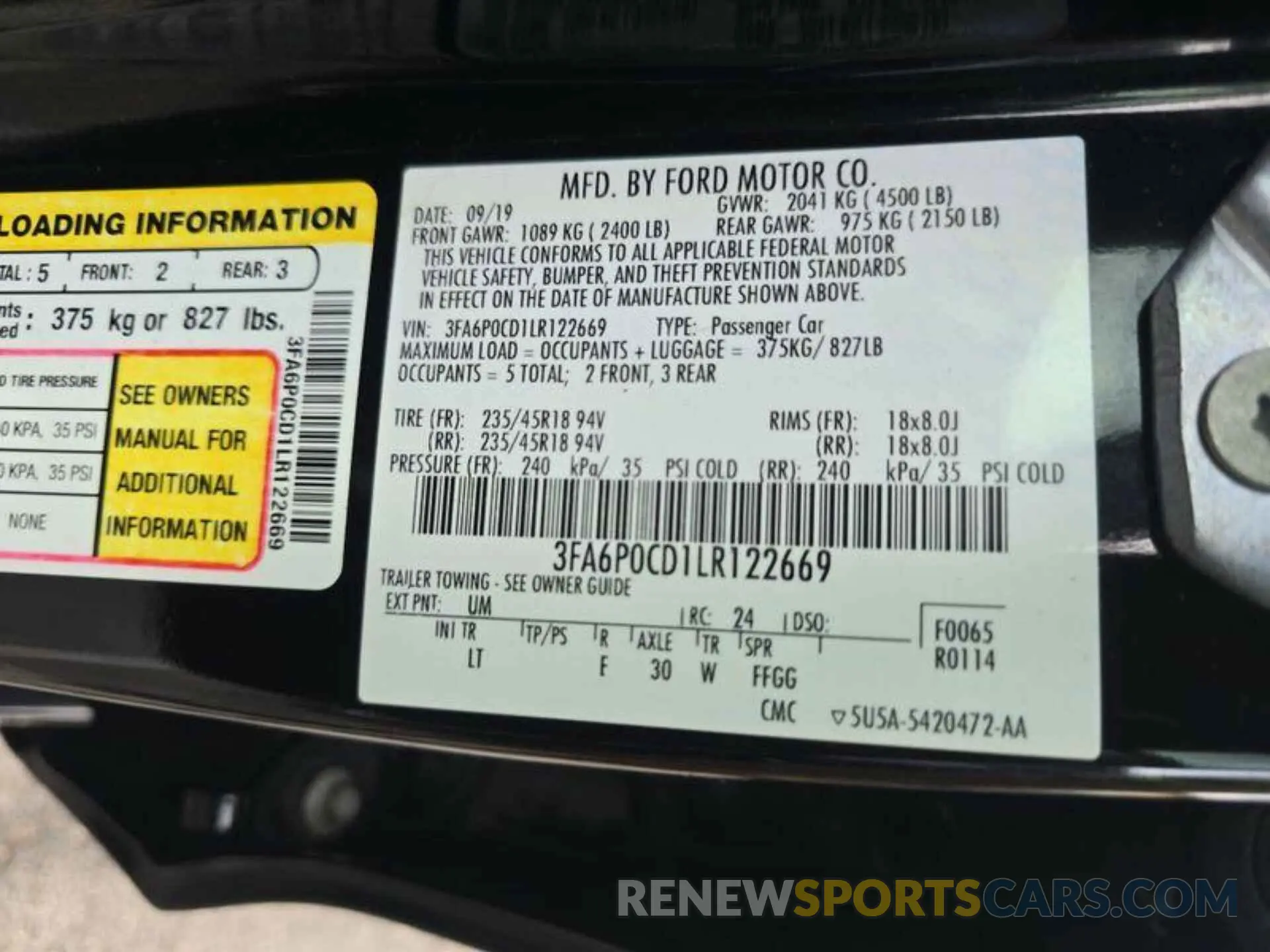 12 Photograph of a damaged car 3FA6P0CD1LR122669 FORD FUSION 2020