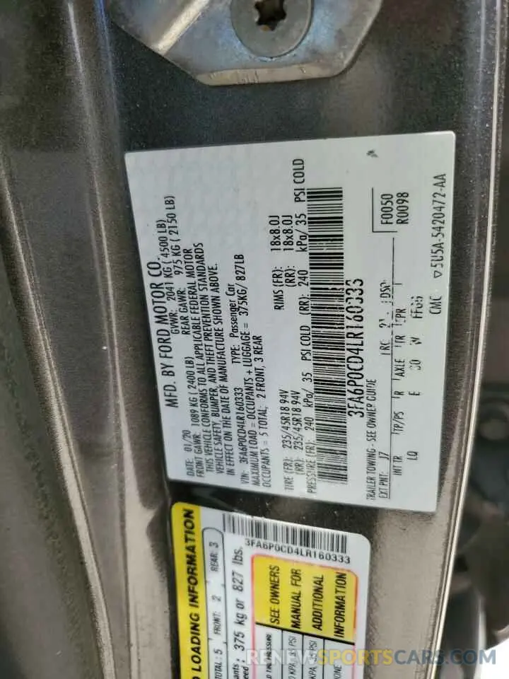 14 Photograph of a damaged car 3FA6P0CD4LR160333 FORD FUSION 2020