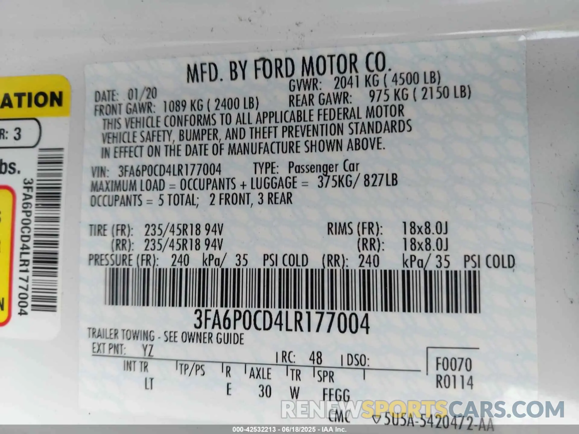 9 Photograph of a damaged car 3FA6P0CD4LR177004 FORD FUSION 2020