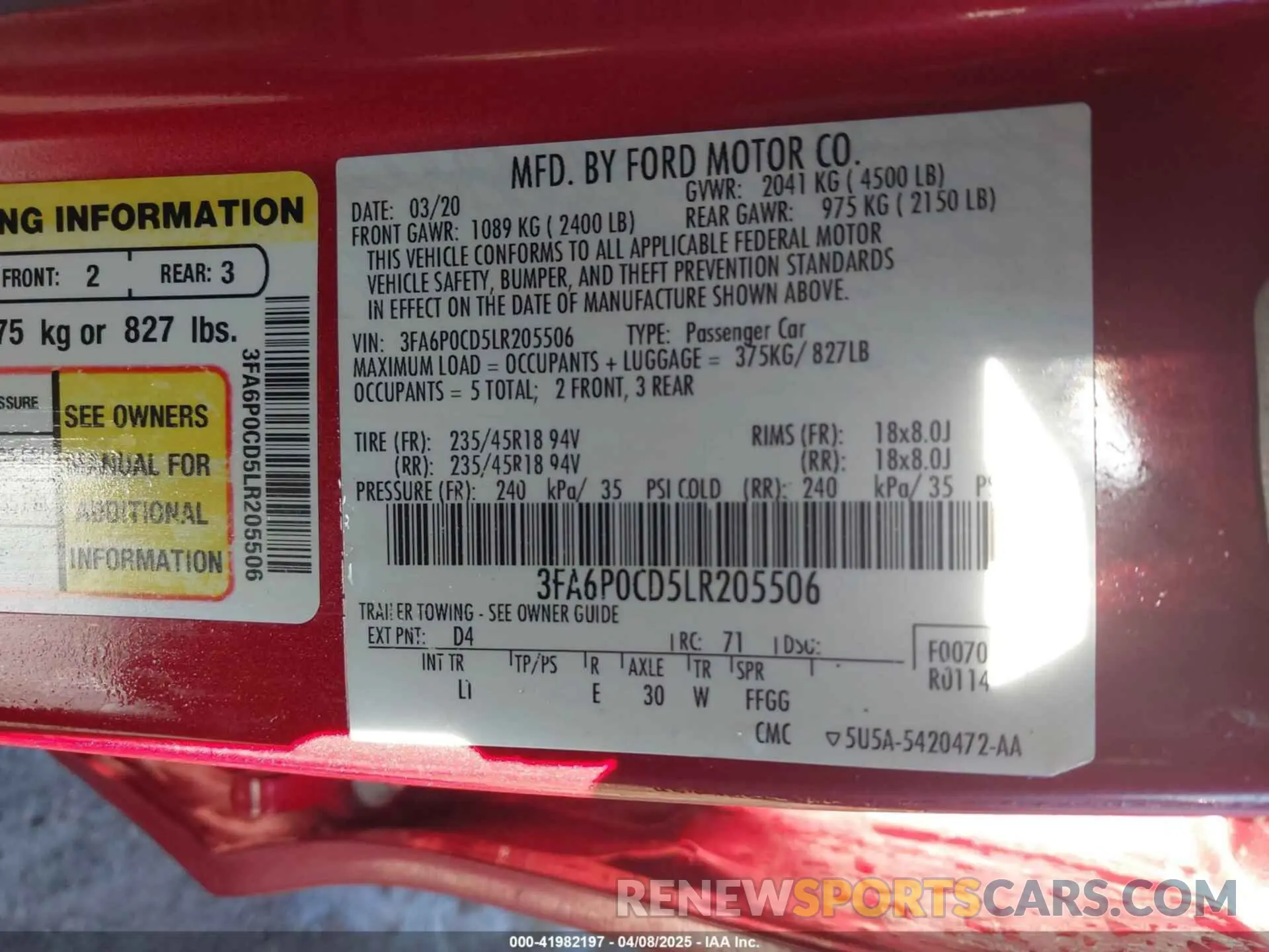 9 Photograph of a damaged car 3FA6P0CD5LR205506 FORD FUSION 2020