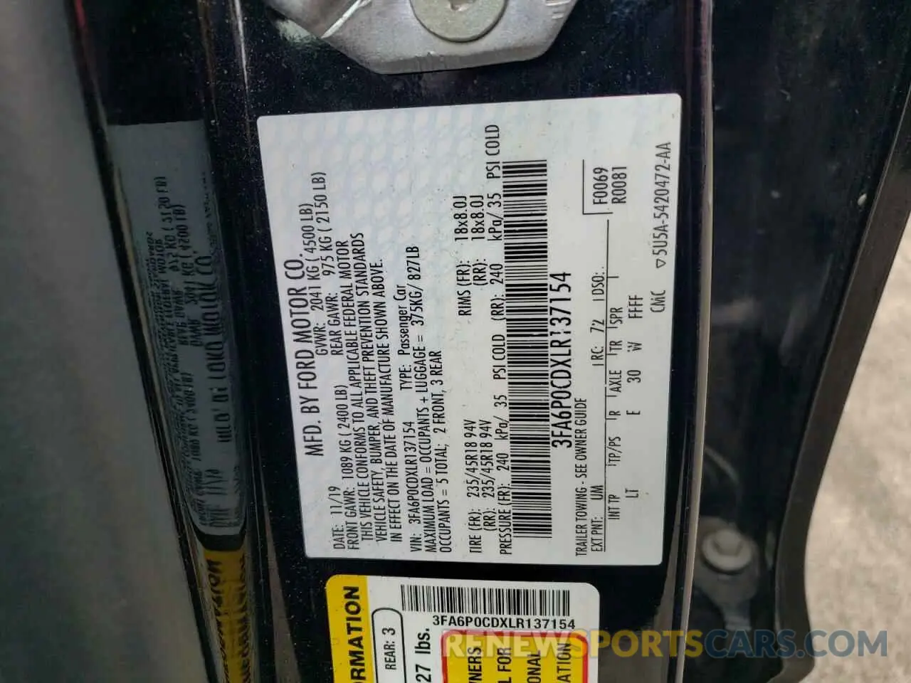 12 Photograph of a damaged car 3FA6P0CDXLR137154 FORD FUSION 2020
