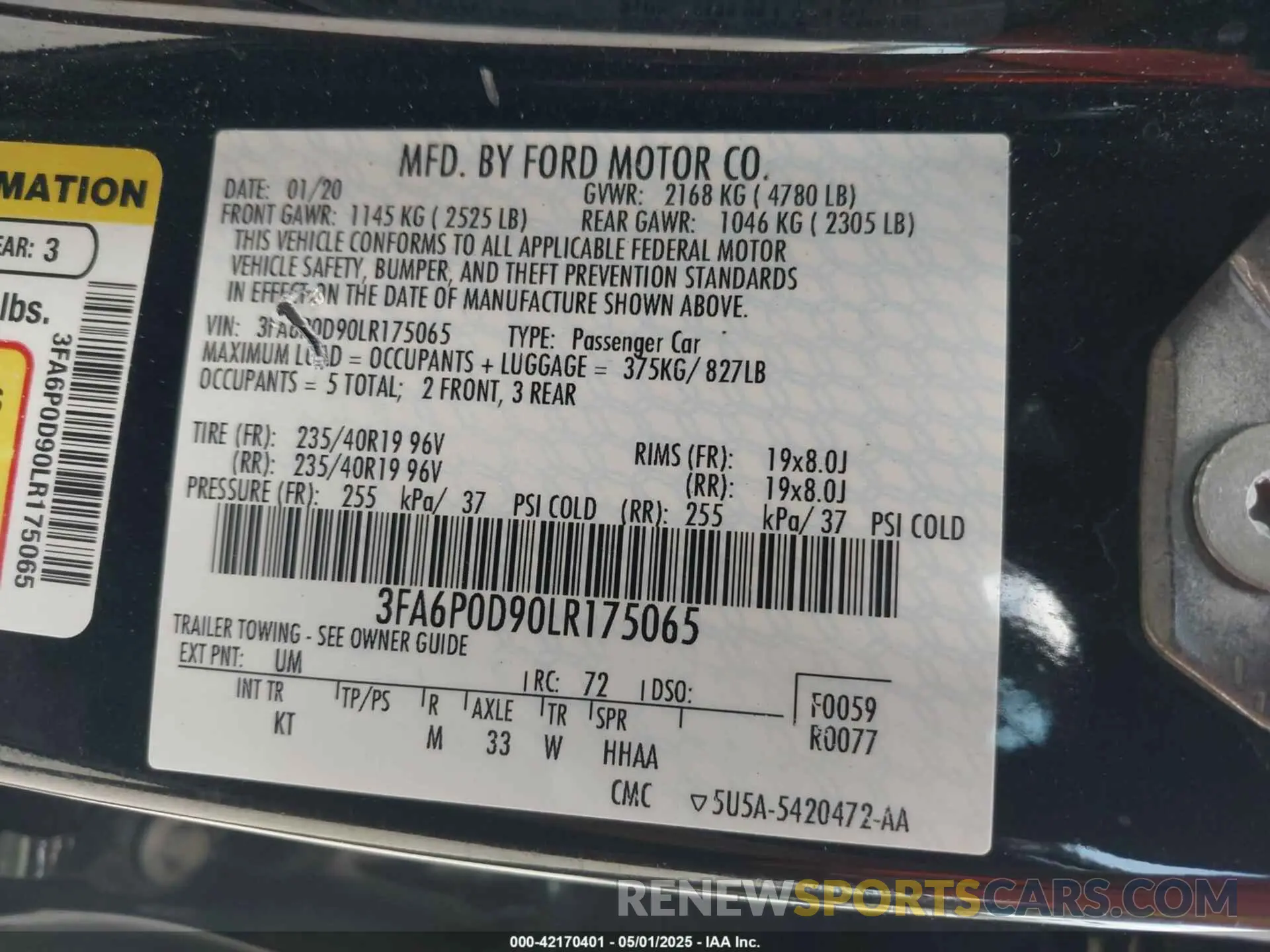 9 Photograph of a damaged car 3FA6P0D90LR175065 FORD FUSION 2020