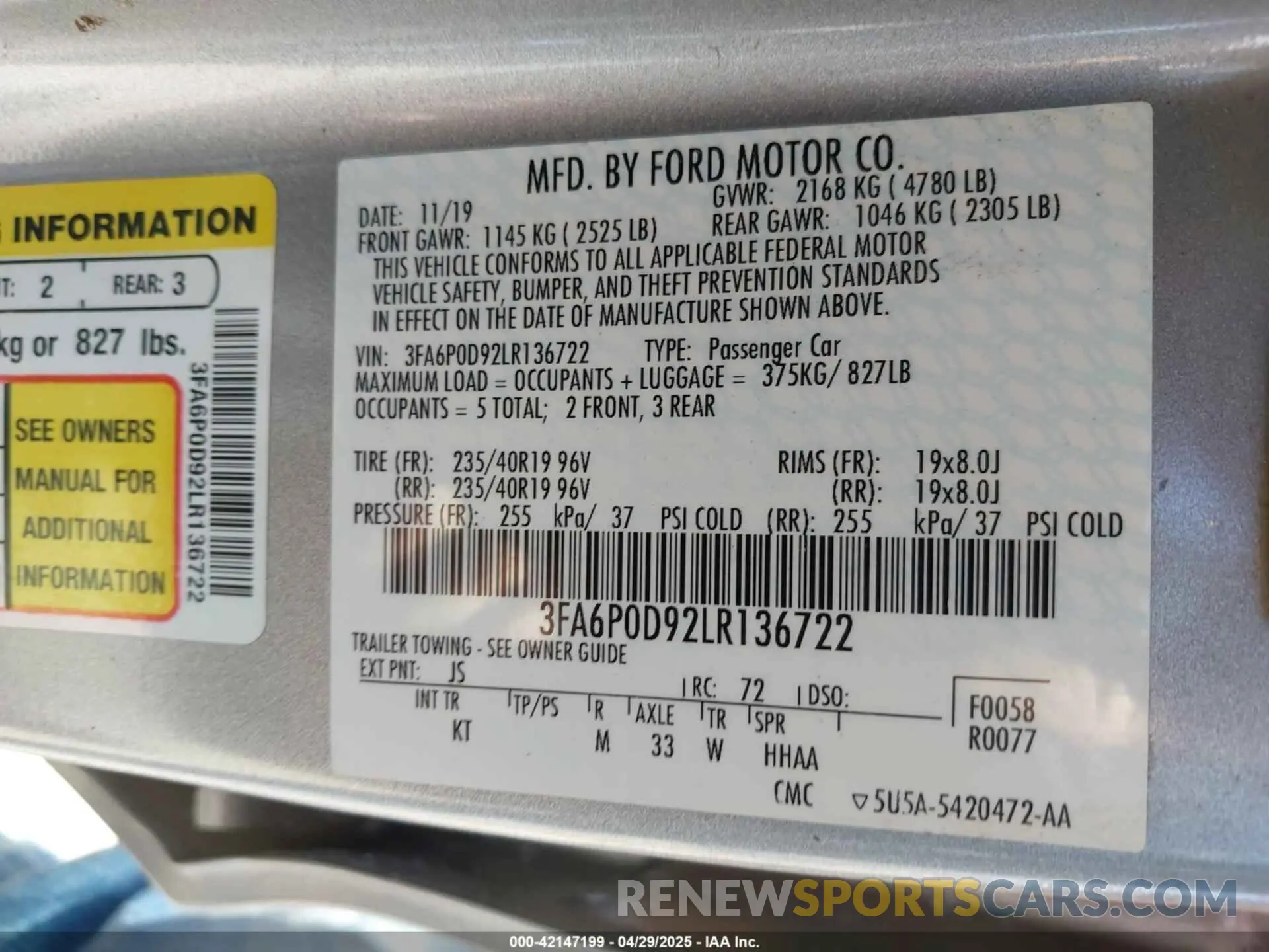 9 Photograph of a damaged car 3FA6P0D92LR136722 FORD FUSION 2020