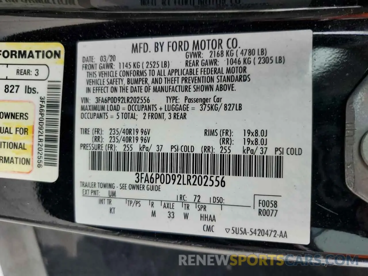 14 Photograph of a damaged car 3FA6P0D92LR202556 FORD FUSION 2020