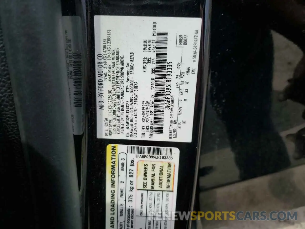 12 Photograph of a damaged car 3FA6P0D95LR193335 FORD FUSION 2020