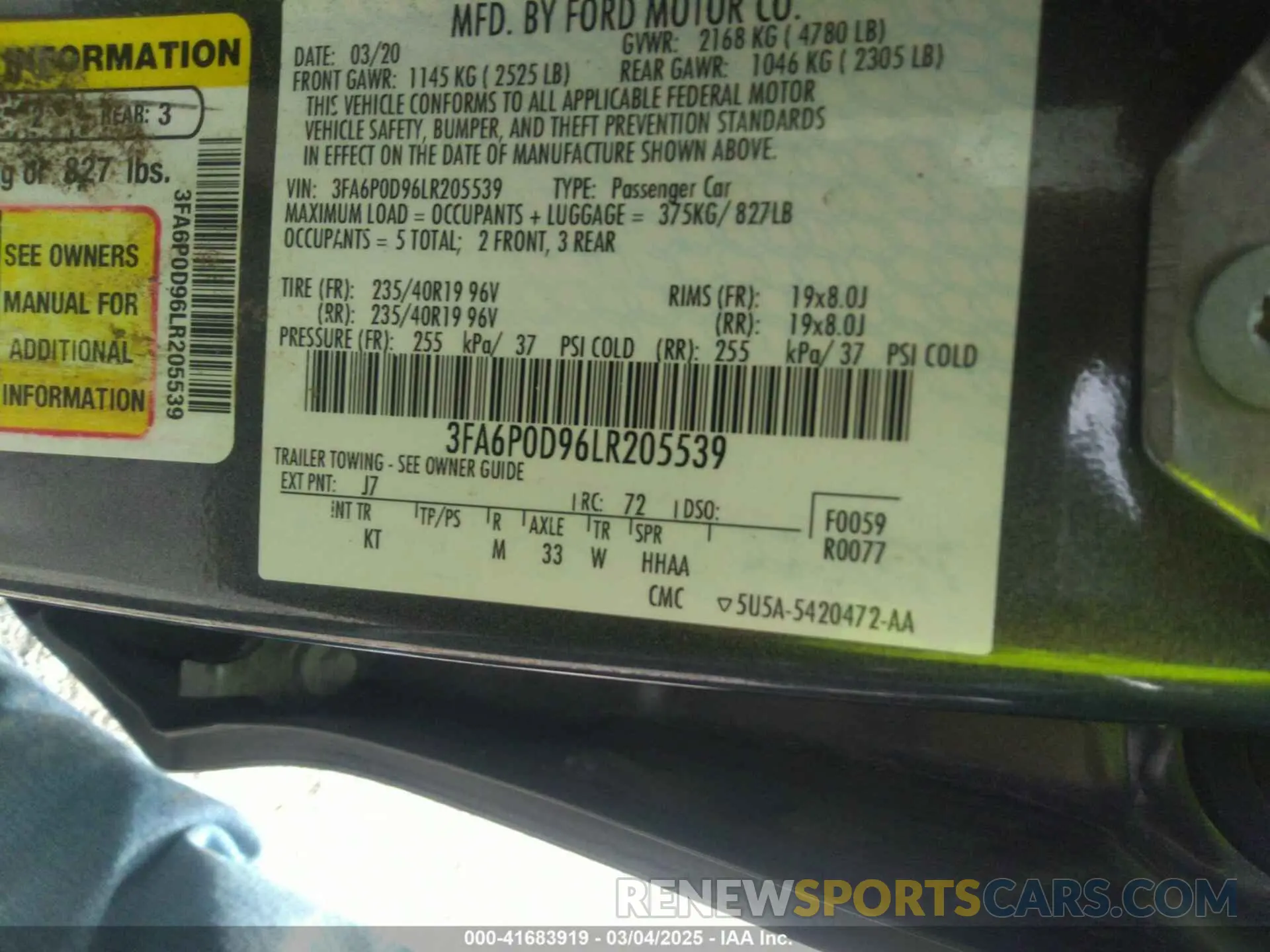 9 Photograph of a damaged car 3FA6P0D96LR205539 FORD FUSION 2020