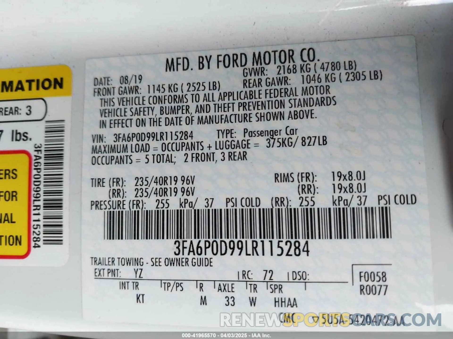 9 Photograph of a damaged car 3FA6P0D99LR115284 FORD FUSION 2020