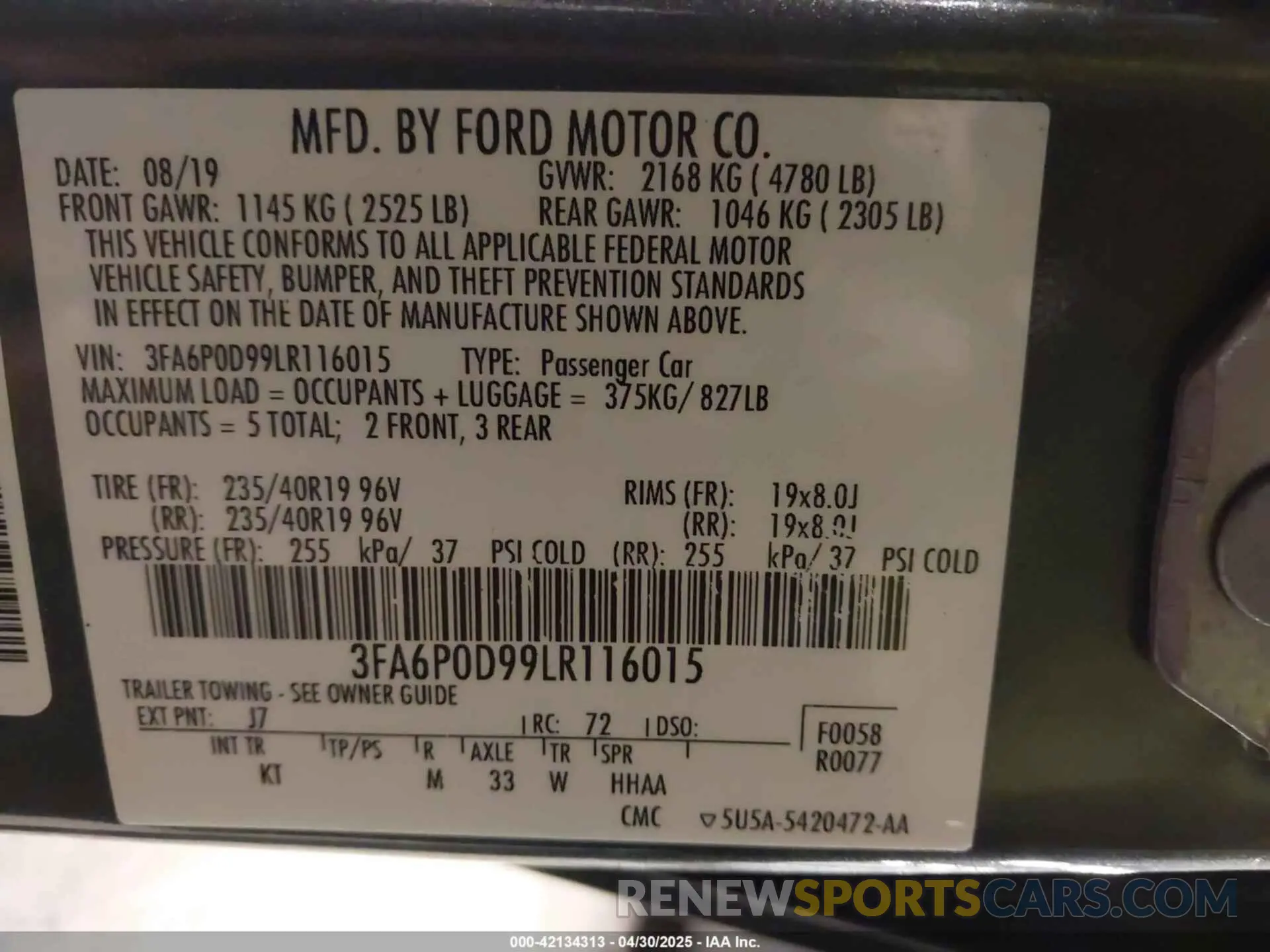 9 Photograph of a damaged car 3FA6P0D99LR116015 FORD FUSION 2020