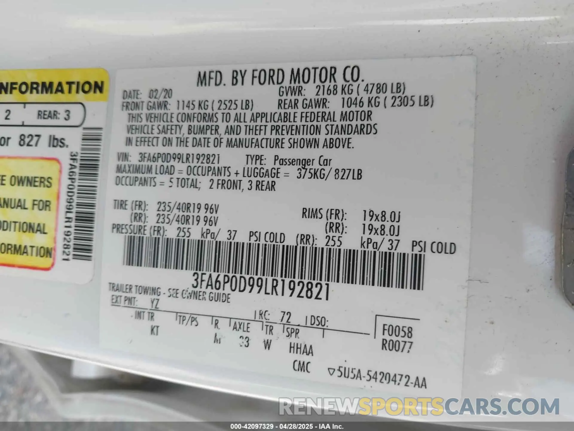 9 Photograph of a damaged car 3FA6P0D99LR192821 FORD FUSION 2020