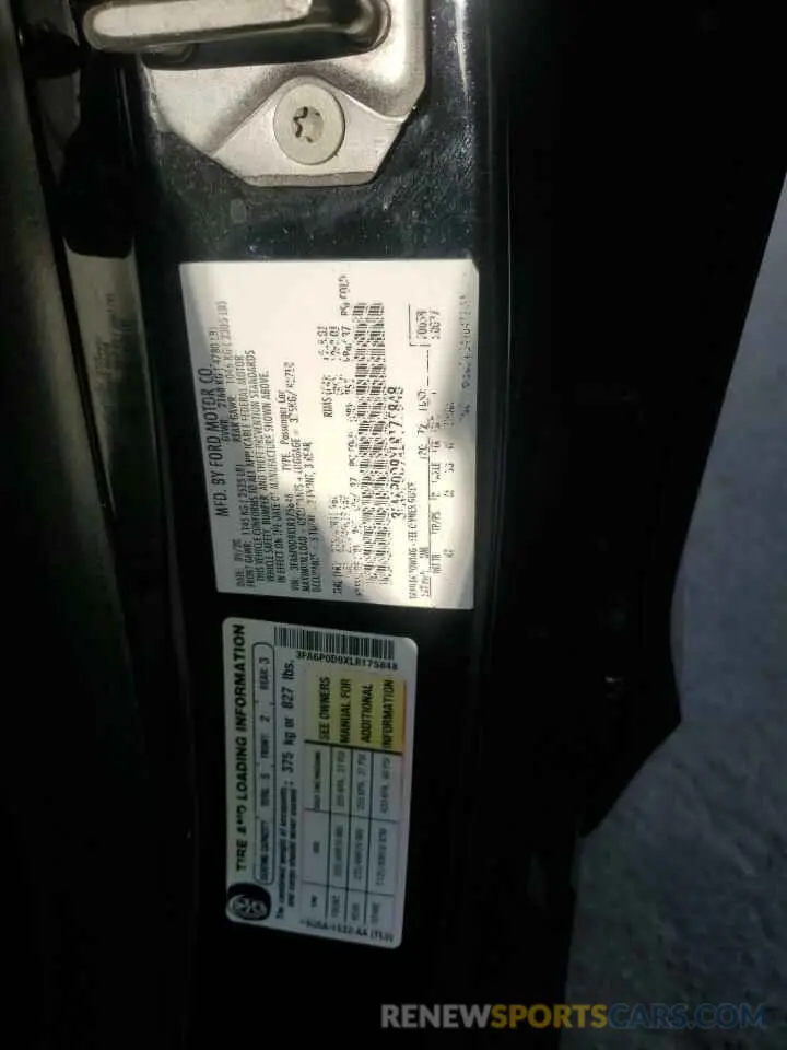 12 Photograph of a damaged car 3FA6P0D9XLR175848 FORD FUSION 2020