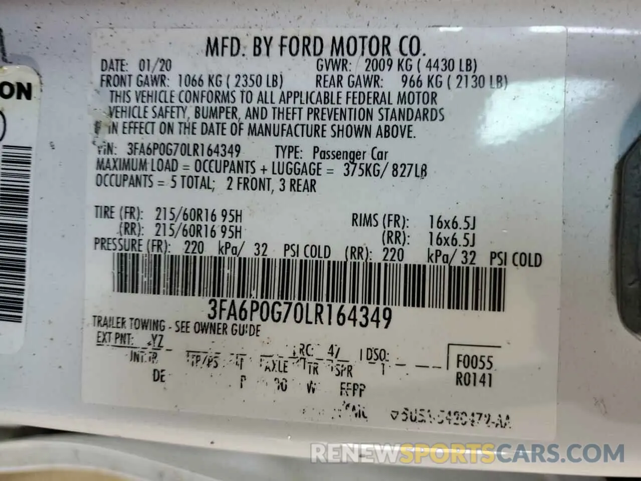 12 Photograph of a damaged car 3FA6P0G70LR164349 FORD FUSION 2020