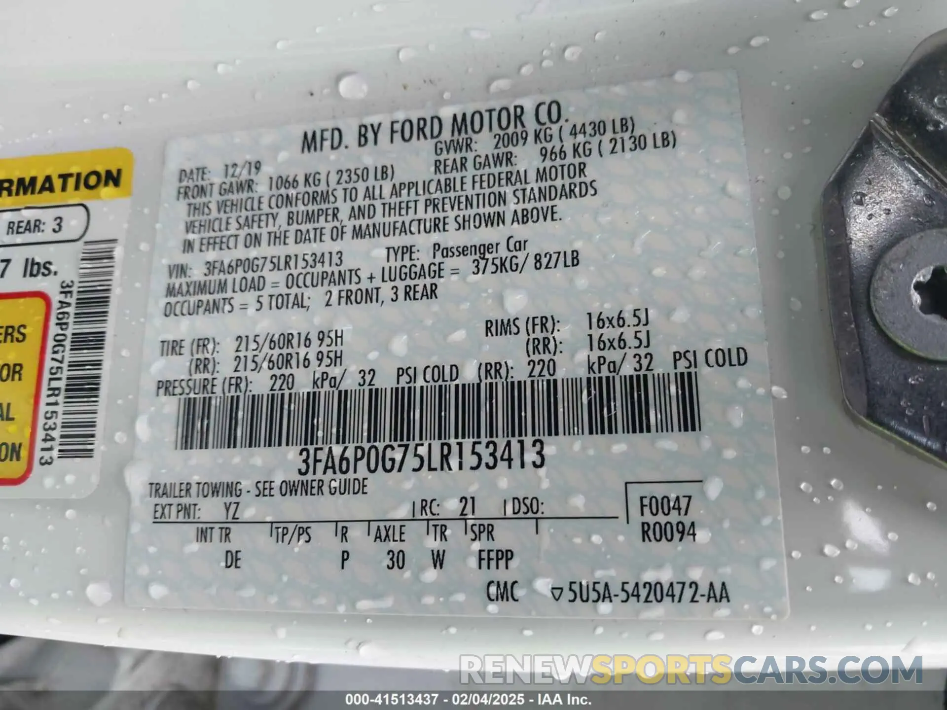 9 Photograph of a damaged car 3FA6P0G75LR153413 FORD FUSION 2020