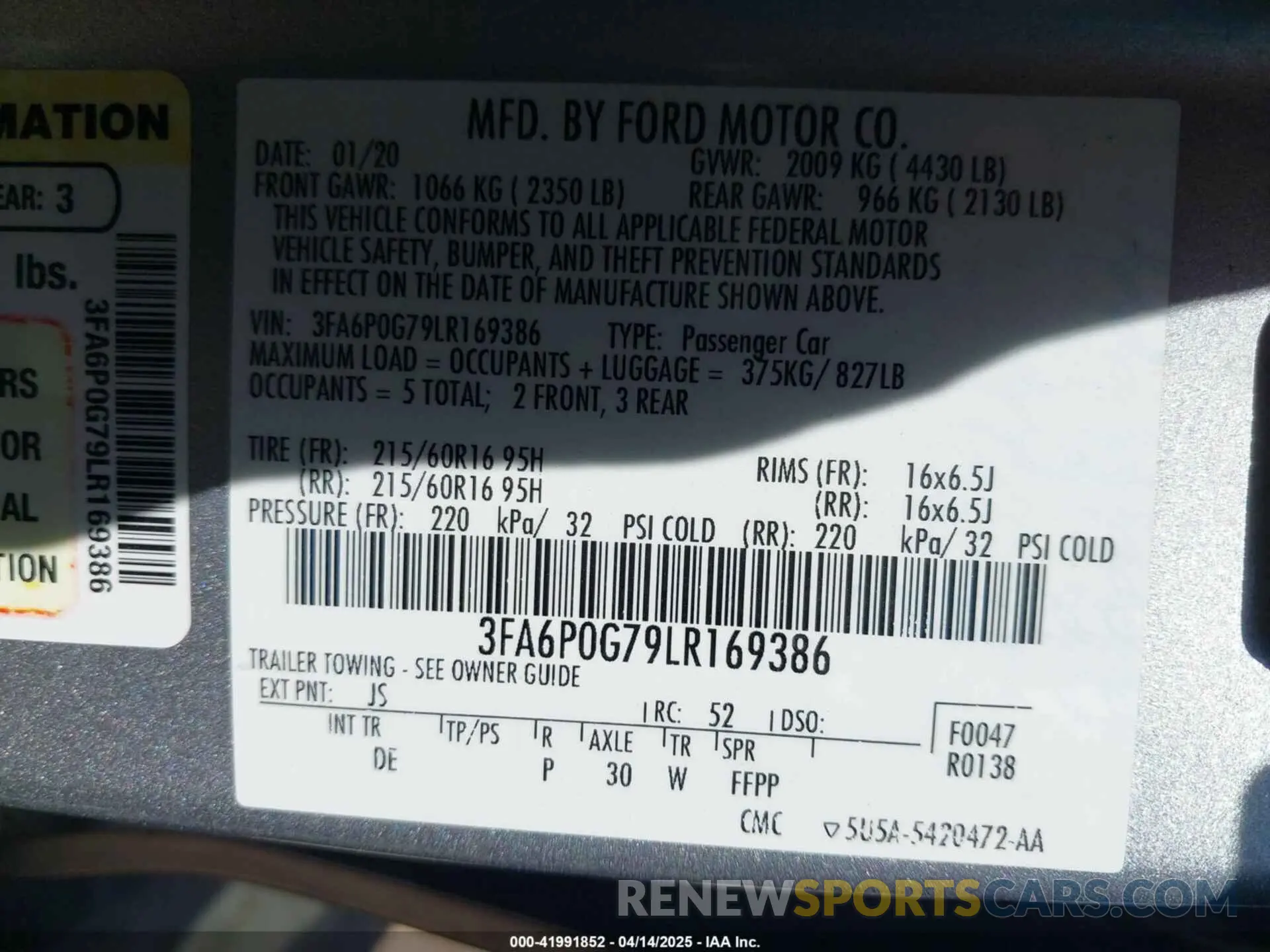 9 Photograph of a damaged car 3FA6P0G79LR169386 FORD FUSION 2020