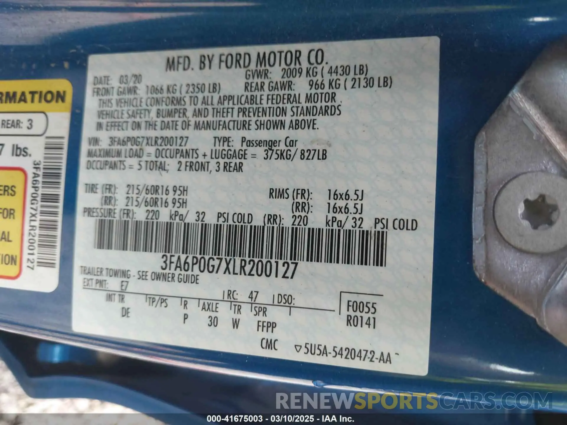 9 Photograph of a damaged car 3FA6P0G7XLR200127 FORD FUSION 2020