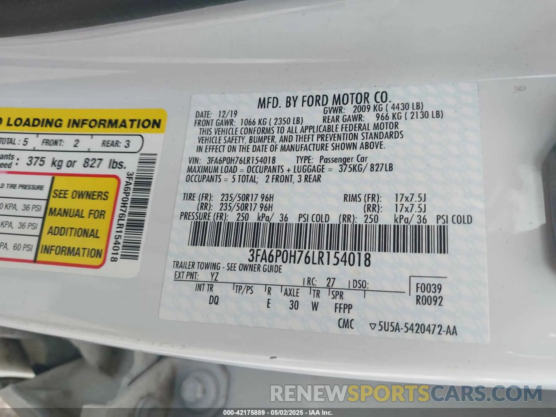 9 Photograph of a damaged car 3FA6P0H76LR154018 FORD FUSION 2020
