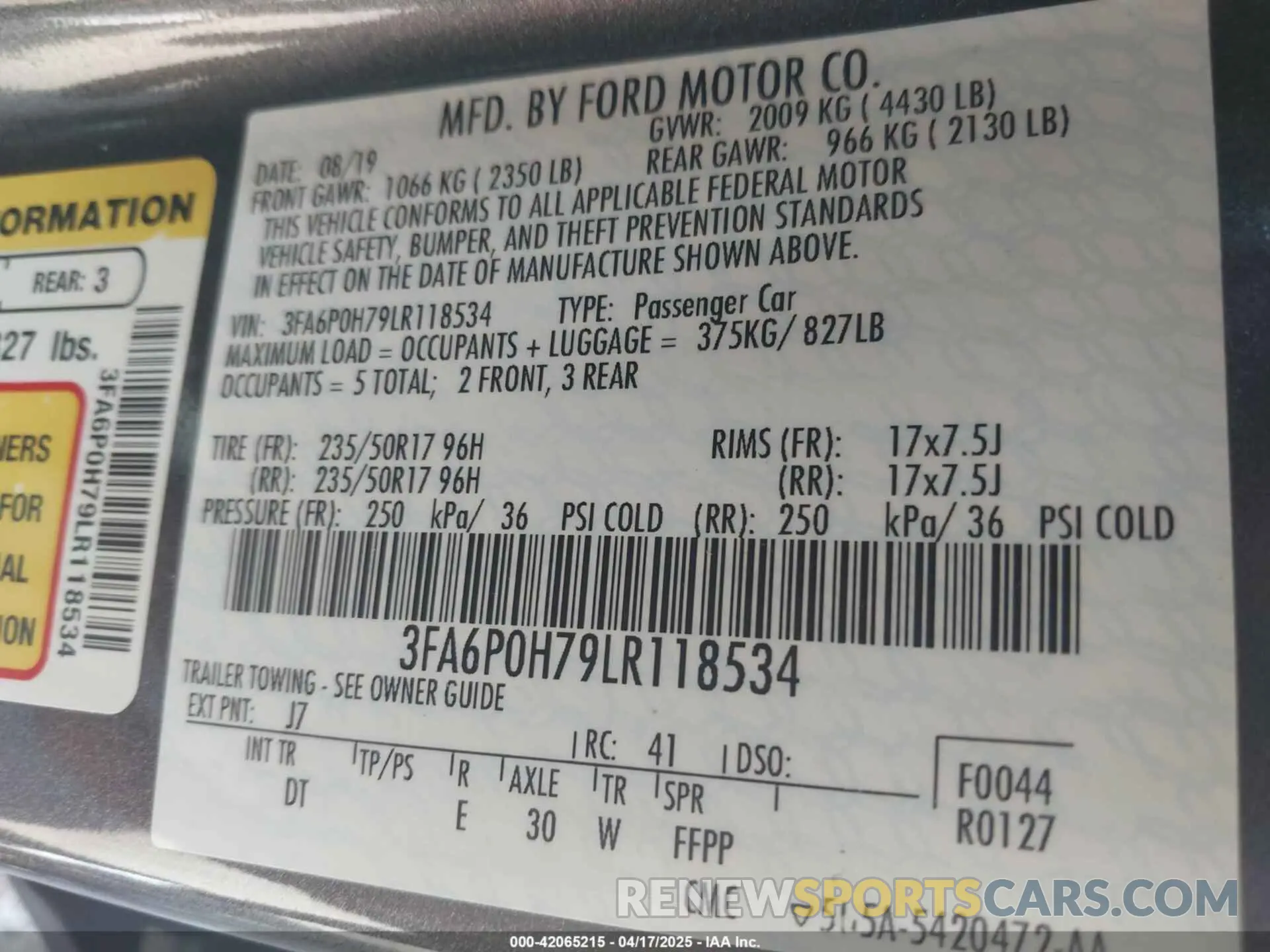9 Photograph of a damaged car 3FA6P0H79LR118534 FORD FUSION 2020