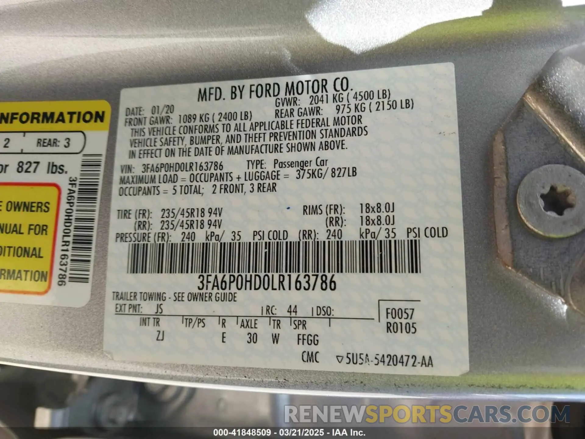 9 Photograph of a damaged car 3FA6P0HD0LR163786 FORD FUSION 2020