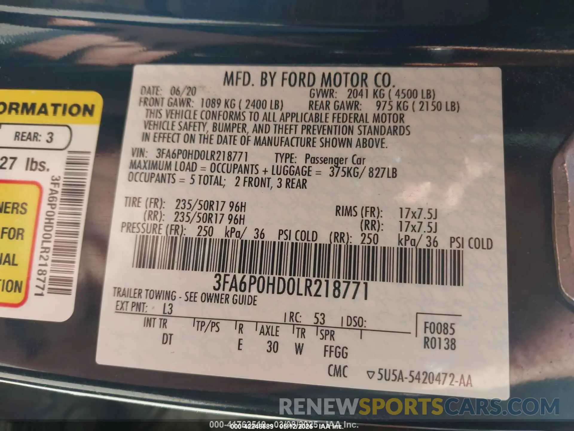 9 Photograph of a damaged car 3FA6P0HD0LR218771 FORD FUSION 2020