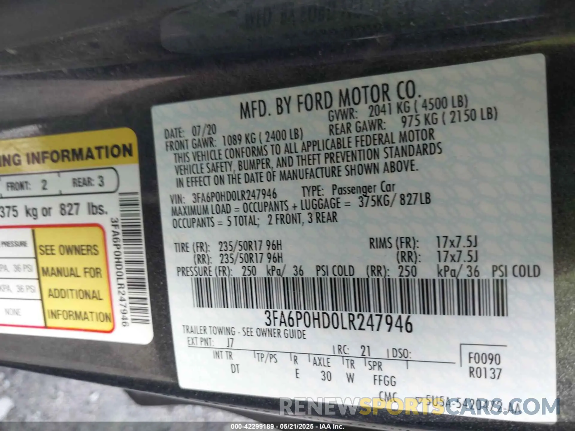 9 Photograph of a damaged car 3FA6P0HD0LR247946 FORD FUSION 2020