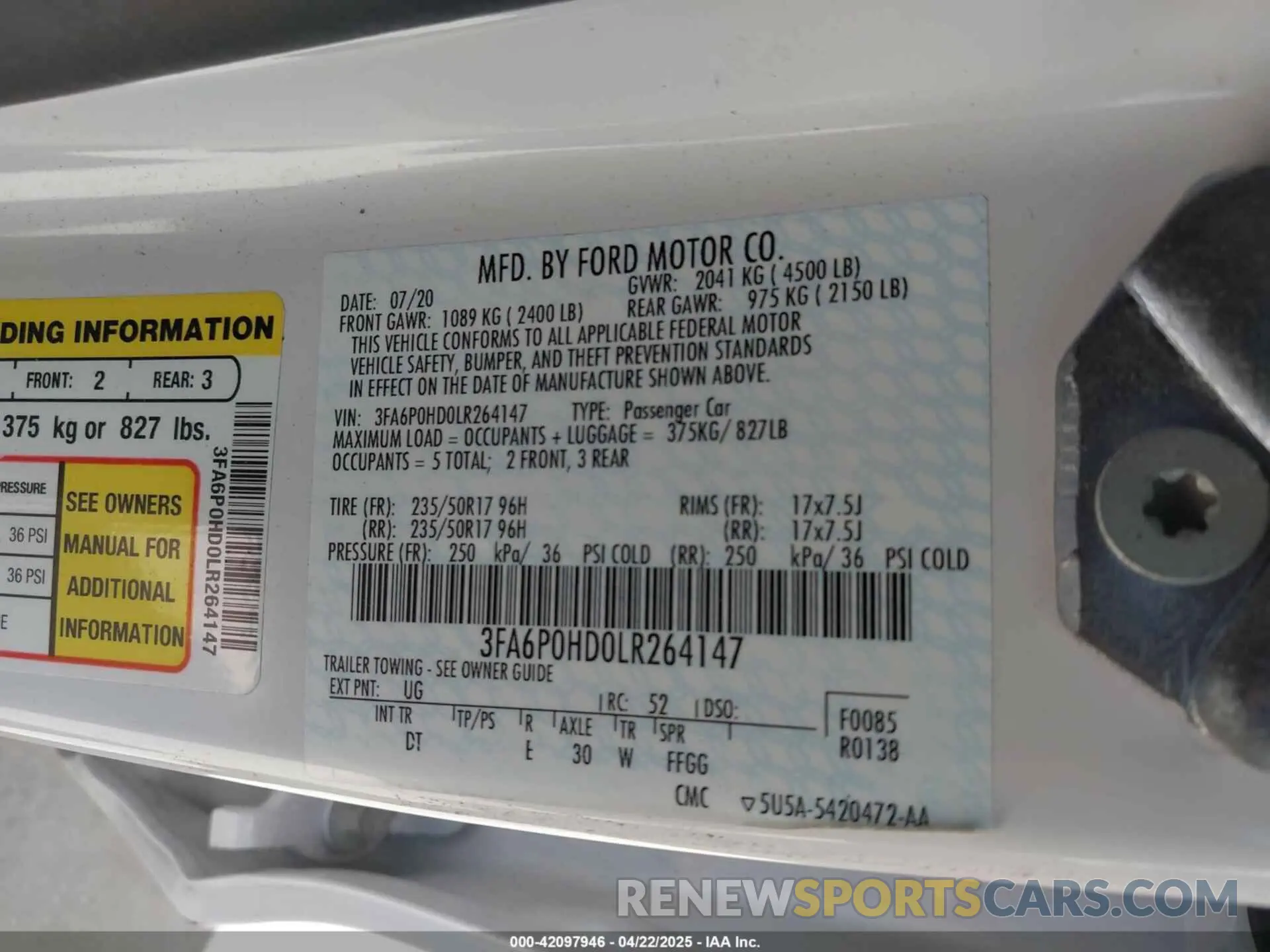 9 Photograph of a damaged car 3FA6P0HD0LR264147 FORD FUSION 2020