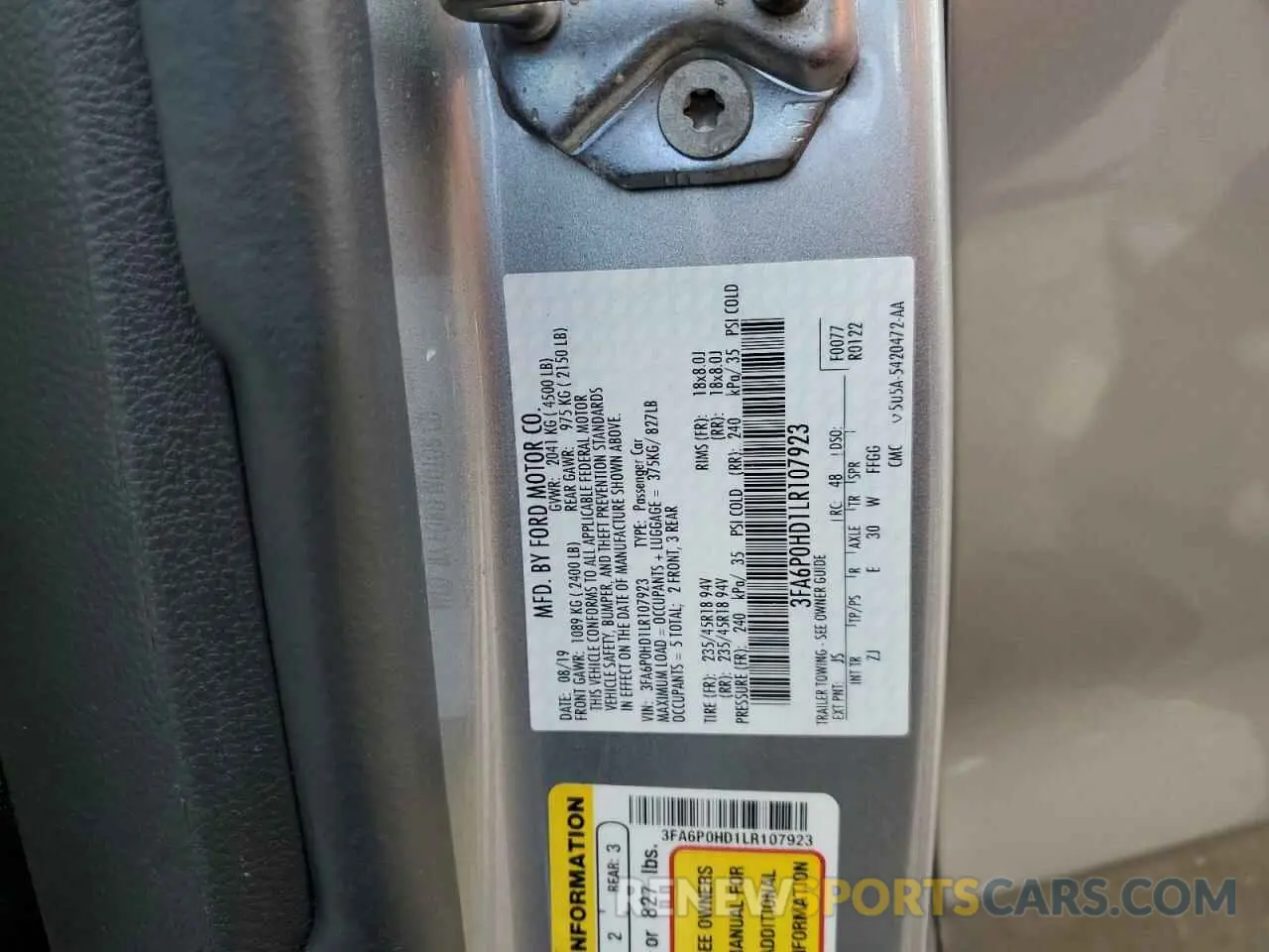 14 Photograph of a damaged car 3FA6P0HD1LR107923 FORD FUSION 2020