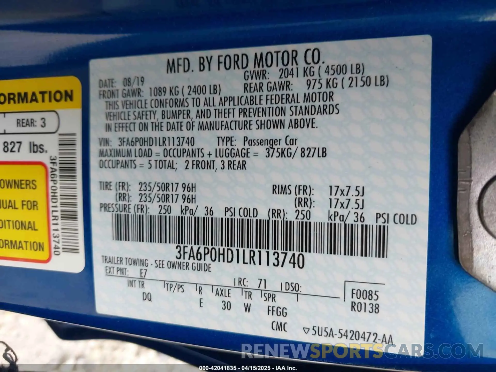 9 Photograph of a damaged car 3FA6P0HD1LR113740 FORD FUSION 2020