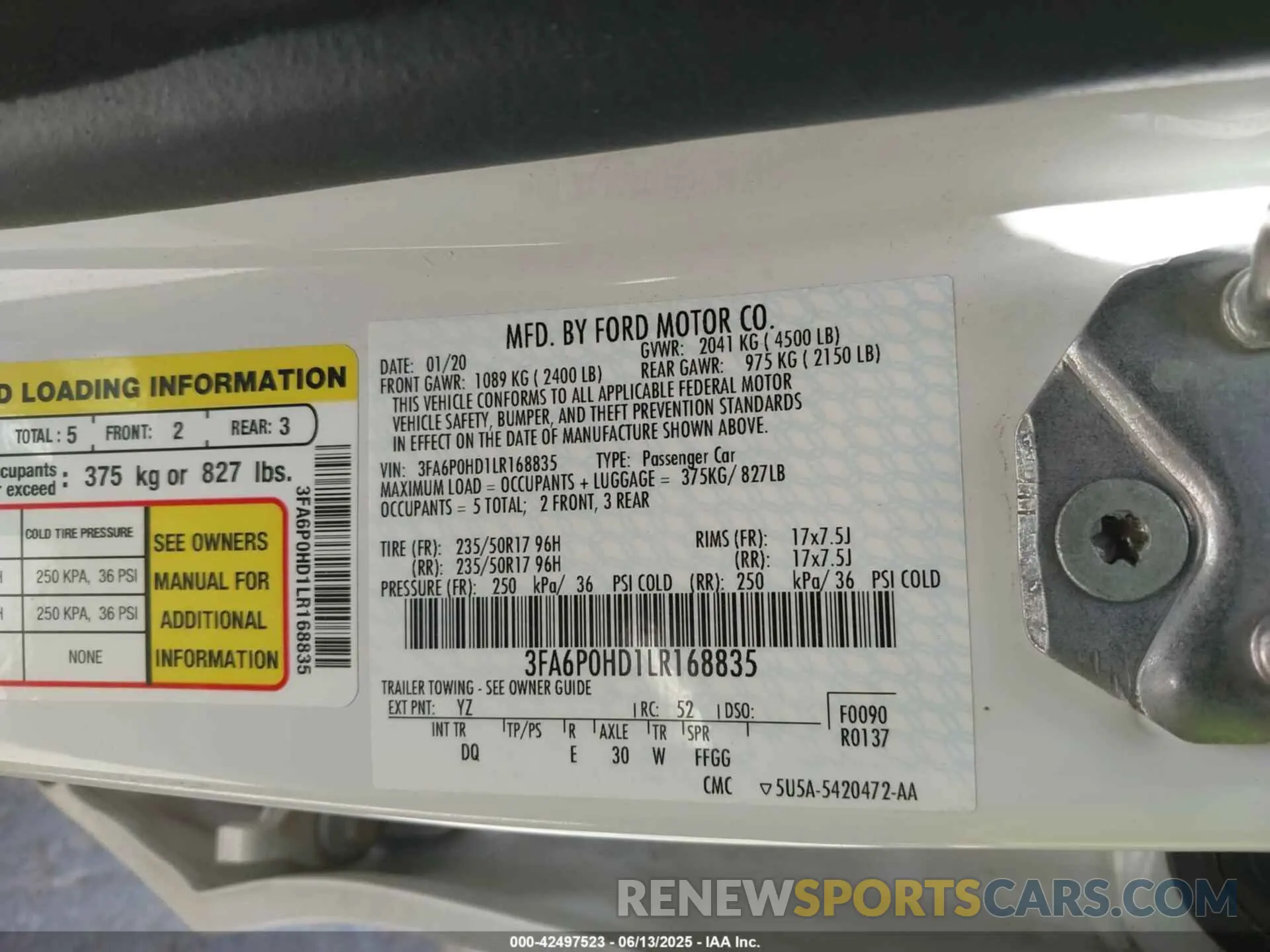9 Photograph of a damaged car 3FA6P0HD1LR168835 FORD FUSION 2020