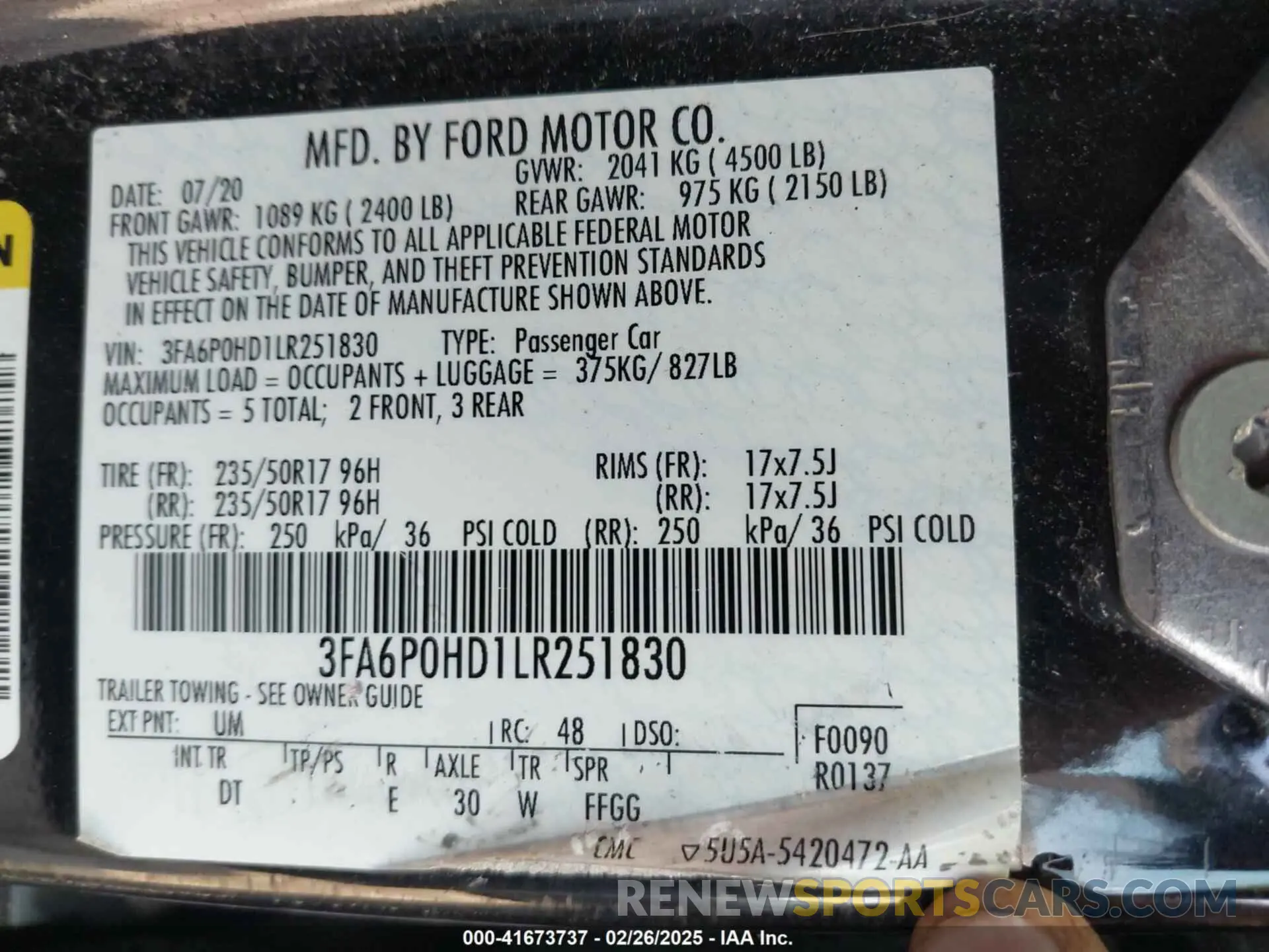 9 Photograph of a damaged car 3FA6P0HD1LR251830 FORD FUSION 2020