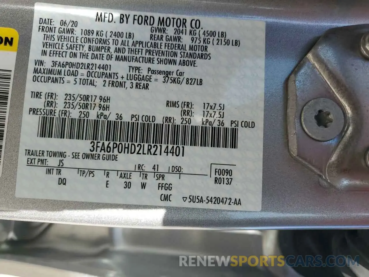 12 Photograph of a damaged car 3FA6P0HD2LR214401 FORD FUSION 2020