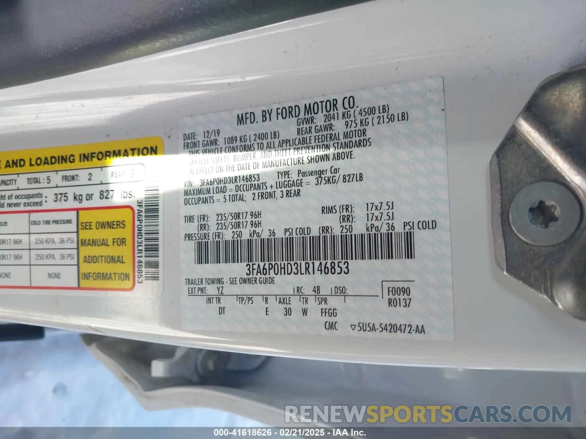 9 Photograph of a damaged car 3FA6P0HD3LR146853 FORD FUSION 2020