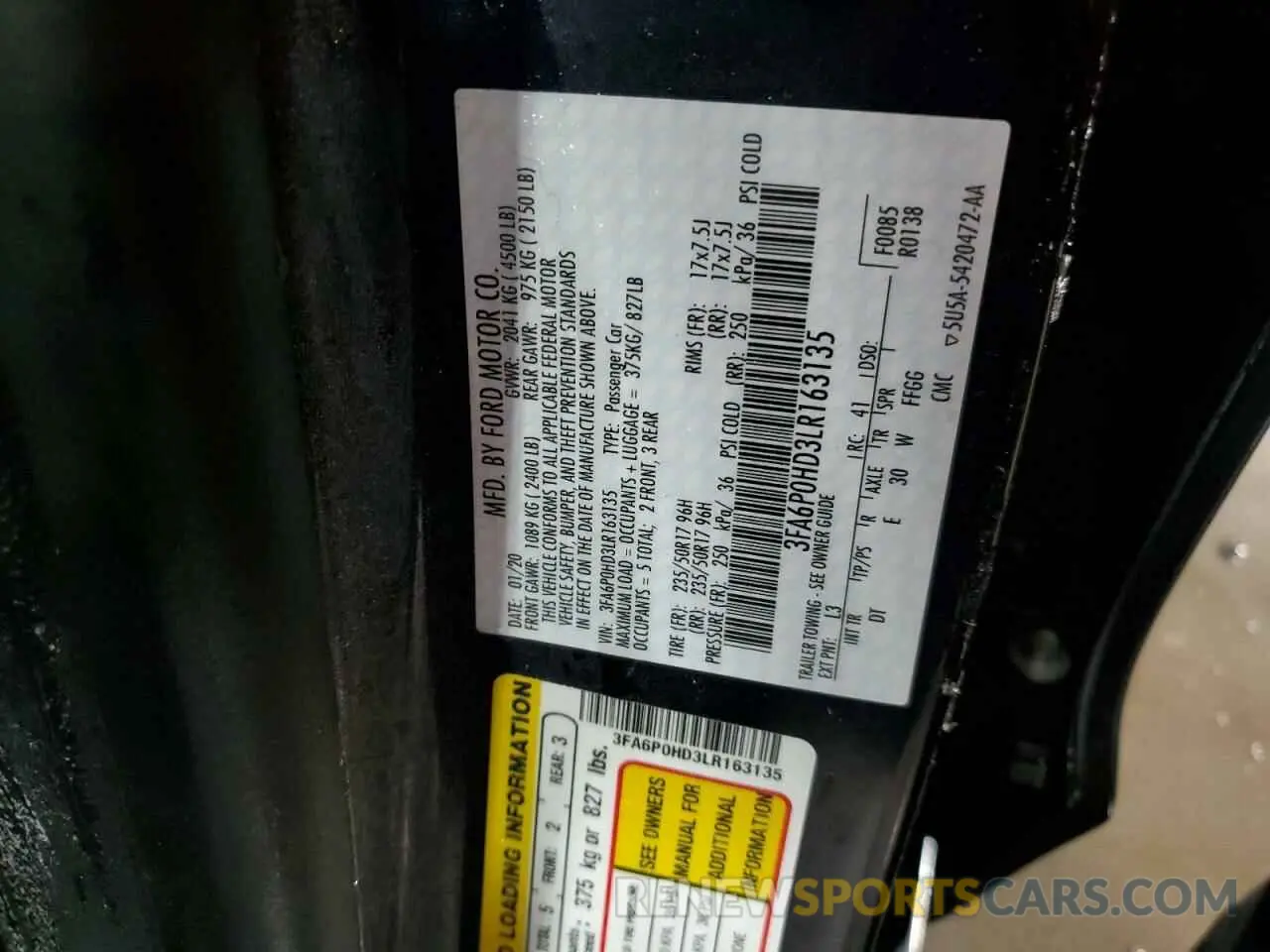 12 Photograph of a damaged car 3FA6P0HD3LR163135 FORD FUSION 2020