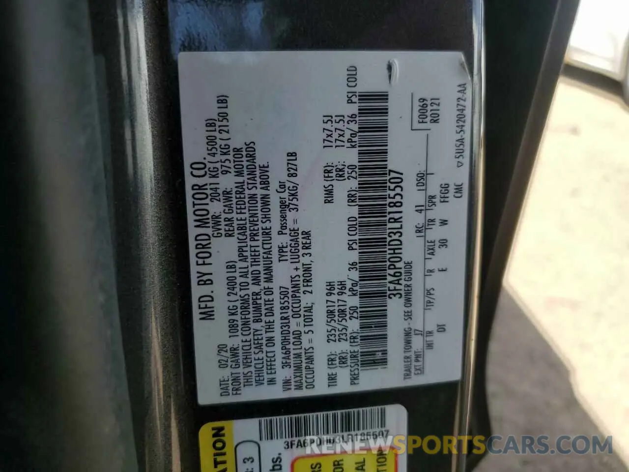 13 Photograph of a damaged car 3FA6P0HD3LR185507 FORD FUSION 2020