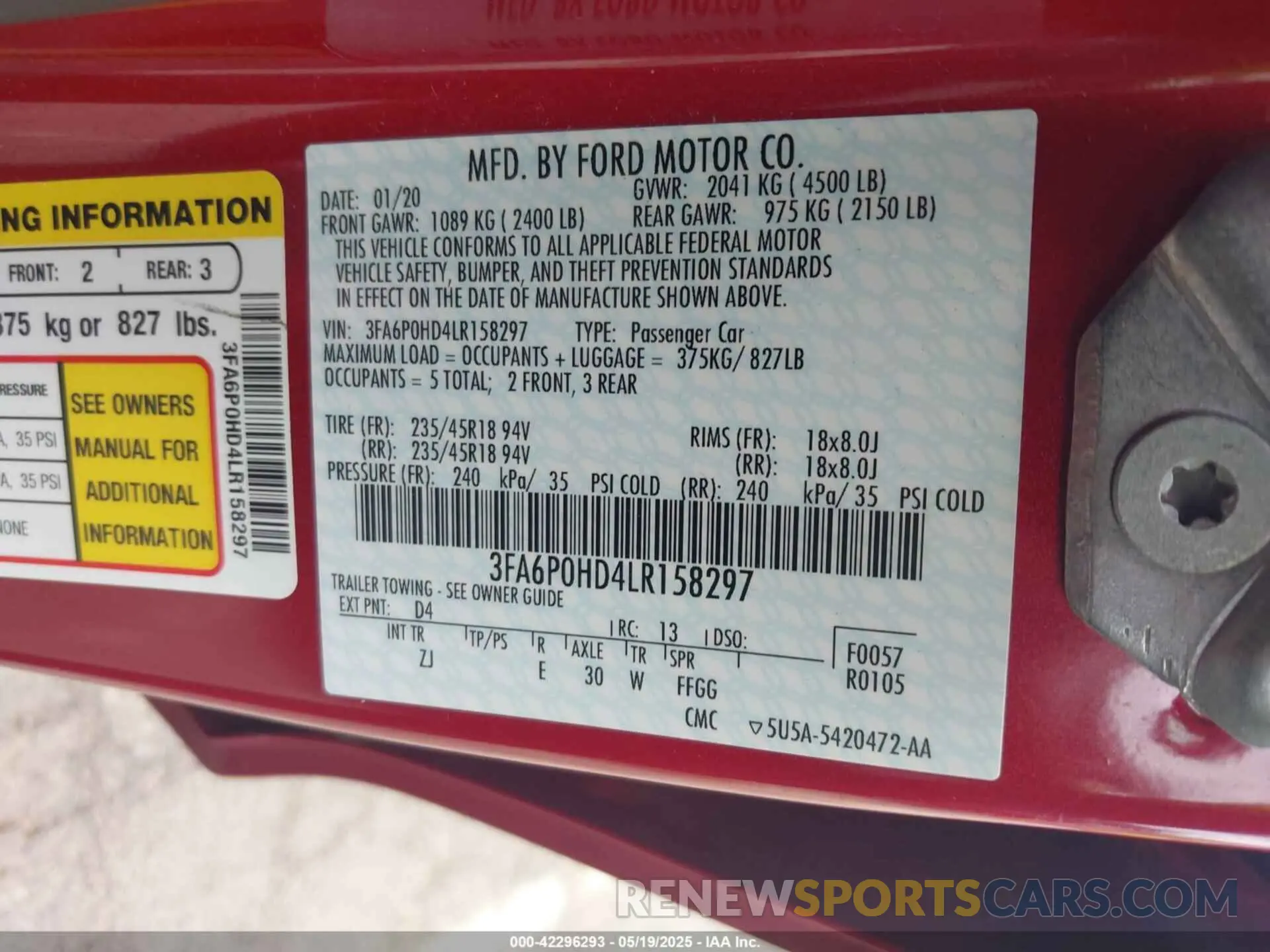 9 Photograph of a damaged car 3FA6P0HD4LR158297 FORD FUSION 2020