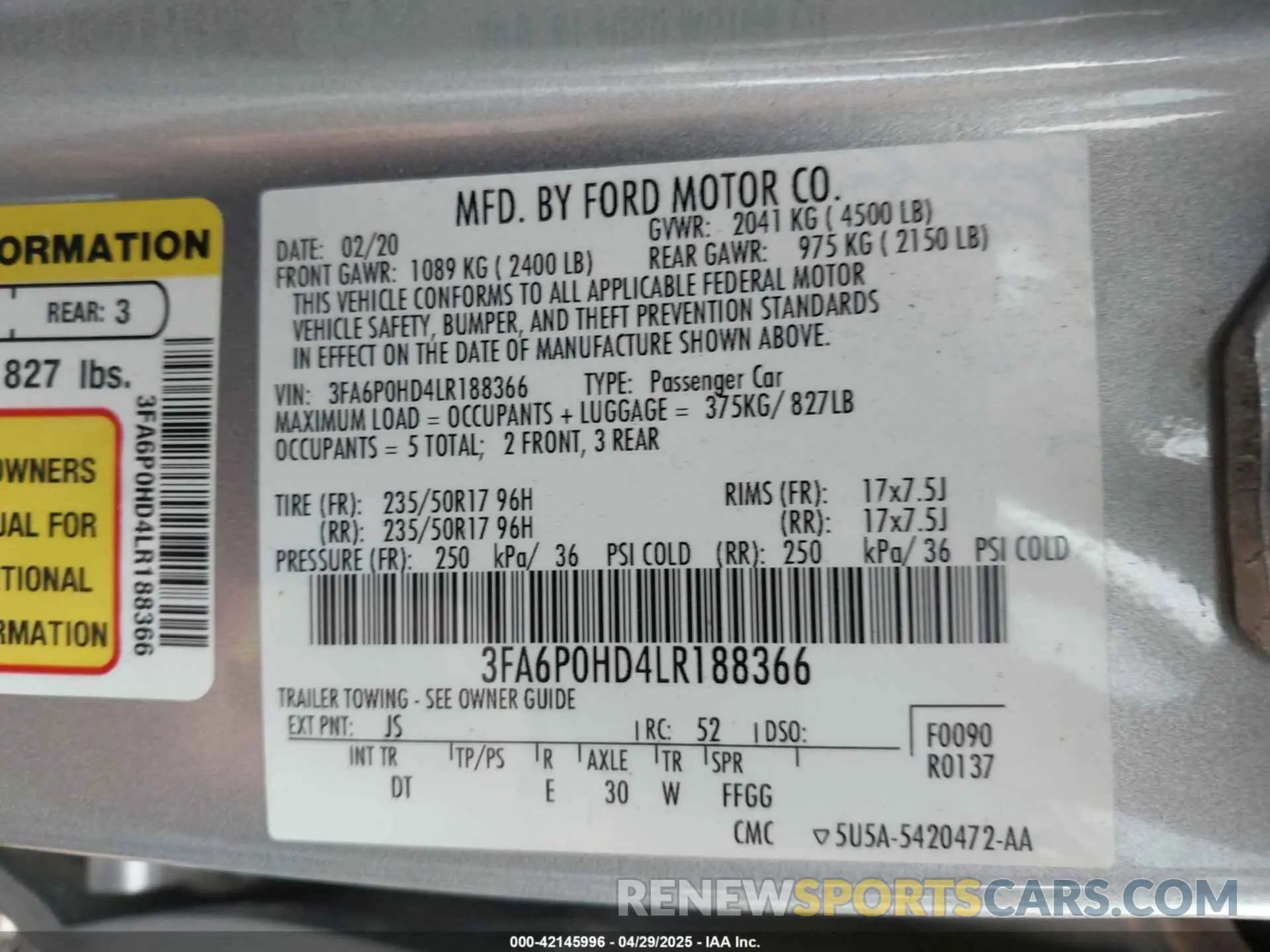 9 Photograph of a damaged car 3FA6P0HD4LR188366 FORD FUSION 2020