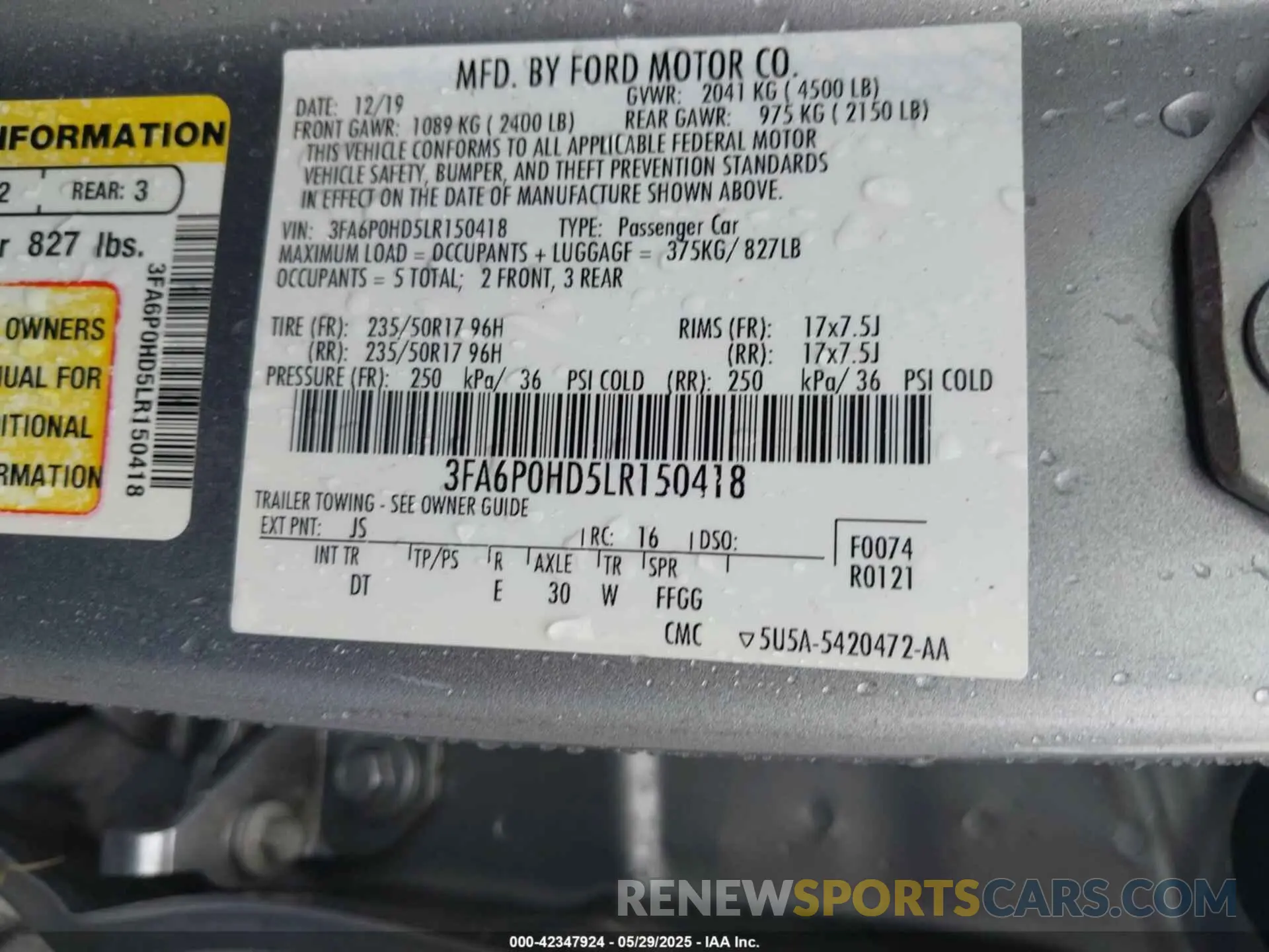 9 Photograph of a damaged car 3FA6P0HD5LR150418 FORD FUSION 2020